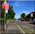 New roundabout ahead sign on the approach to Pye Corner railway station, Newport