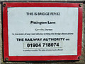 NZ3143 : Sign on railway bridge FEP/32 by JThomas