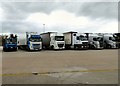 SJ6684 : Lorries at Lymm Services by Gerald England