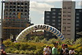 View of one of the start markers for the Colour Run from Olympic Way