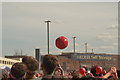 View of a giant volleyball in the crowd at the Colour Run