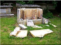 TF0919 : Ancient tombstone vandalised at Bourne, Lincolnshire by Rex Needle