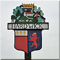 TM2289 : Hardwick village sign (detail) by Adrian S Pye