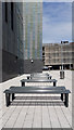 Benches outside the Glasgow University Teaching and Learning Centre at the Southern General Hospital