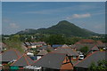 Cefn: view across new housing towards Moel y Golfa