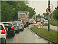 Roadworks on the A361 near the Chivenor Cross housing development