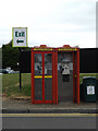 SU3076 : Telephone Boxes at Membury Service Area by Geographer