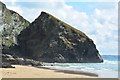 SW8469 : Bedruthan Step: Carnewas Island and Carnewas Point by Edmund Shaw