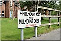 Millmount Road/Millmount Chase name signs, Dundonald (August 2015)