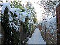 SP9111 : Snow on the Footpath between Highfield Road and Buckingham Road, Tring by Chris Reynolds