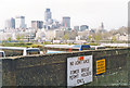 TQ3380 : NW from south end of Tower Bridge across the Thames to the City, 1995 by Ben Brooksbank