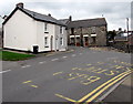 Yellow bilingual bus stop markings, Blaenavon