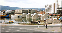 J3474 : Weir and cross-harbour bridges, Belfast - September 1993(1) by Albert Bridge
