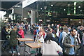 View of crowds of people in Borough Market from Stoney Street