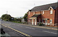 Railway Close houses opposite a bus stop, Talywain