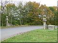 Entrance pillars on the road to Poltimore