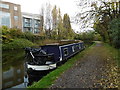 Narrowboat on the Grand Union Canal in autumn