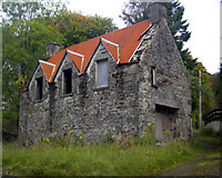 NM9080 : Ruined building by the roadside by Peter Bond