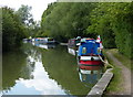 Narrowboats moored along the Grand Union Canal