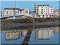 Newport City Footbridge reflected in the River Usk