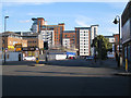 Looking south on Queensway to flats on Briton Street, Southampton