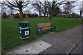 Litter bin & bench on Leicester Road, Wigston