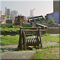 Remains of tide gate at Four Gates Bridge, 1990