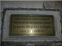SP5621 : St Mary, Chesterton: clock bequest plaque by Basher Eyre