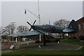Main entrance to RAF Benson with replica Spitfire