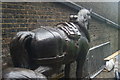 View of a bronze horse statue in Camden Stables Market