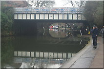 TQ2883 : View of the railway bridge and Gloucester Avenue bridge reflected in the Regents Canal by Robert Lamb
