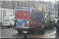 View of a heavily graffitied van on the corner of Inverness Street and Arlington Road