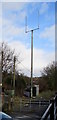 Vodafone telecoms mast at the edge of Ystrad Mynach railway station