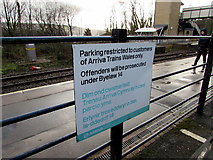 ST1494 : Byelaw 14 notice, Ystrad Mynach railway station car park by Jaggery