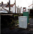 Two electricity cabinets on Brithdir railway station