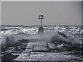SZ1790 : Hengistbury Head: waves breach the breakwater by Chris Downer