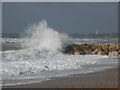 SZ1690 : Hengistbury Head: a breakwater is engulfed by a wave by Chris Downer
