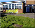 Welsh banner on a school wall, Brynglas, Newport