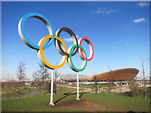TQ3785 : Olympic Rings and Velodrome by Des Blenkinsopp