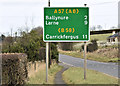 Route confirmatory sign, Ballyclare (March 2016)