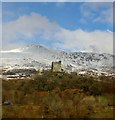 SH7252 : Dolwyddelan Castle against a background of Moel Siabod by Richard Hoare