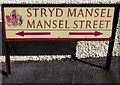 Bilingual street name sign, Stryd Mansel/Mansel Street, Llanelli