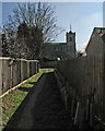 Foxton: footpath and church