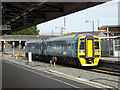 SN4119 : A train from Fishguard at Carmarthen by John Lucas