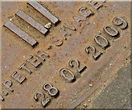 J3474 : Manhole cover casting date inscription, Belfast (March 2016) by Albert Bridge