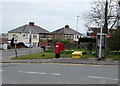 Pillarbox, grit bin and BT phonebox, Beaufort Road, Newport