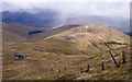 NN3433 : Line of posts on mountain ridge by Trevor Littlewood