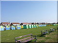 Beach huts and seats, Felpham, West Sussex