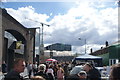 View of new blocks of flats off Goods Way from inside the Classic Car Boot Sale on Stable Street