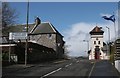 Approaching the crossroads in Thornhill on the B822